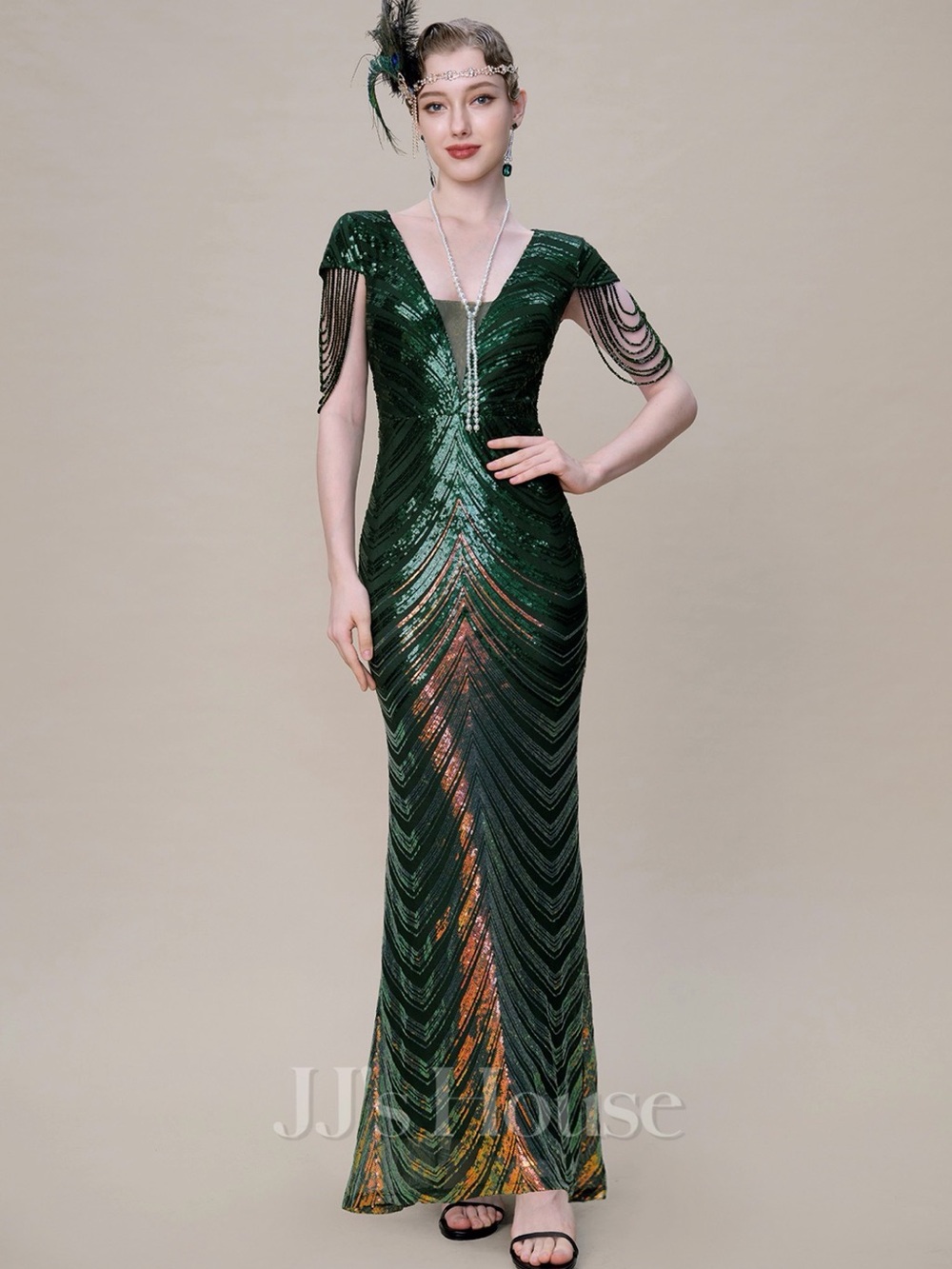 JJs House Green Sequin Ombre Maxi Dress